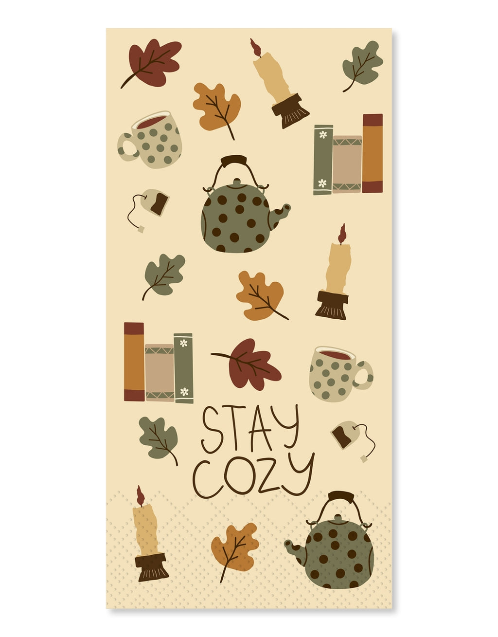 Cremefarbene Servietten Stay Cozy von Chic Antique mit dekorativem Schriftzug im Format 40 × 40 cm, 16 Stück pro Packung.