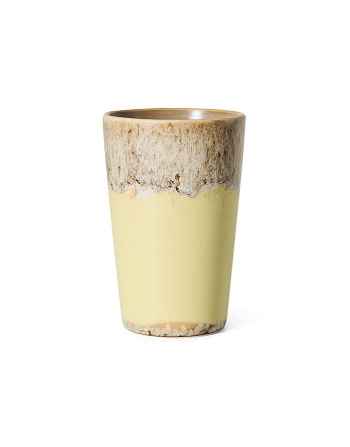 Mehrfarbiger HKliving 70s Ceramics Tea Mug aus glasiertem Steingut in hoher Form ohne Henkel.