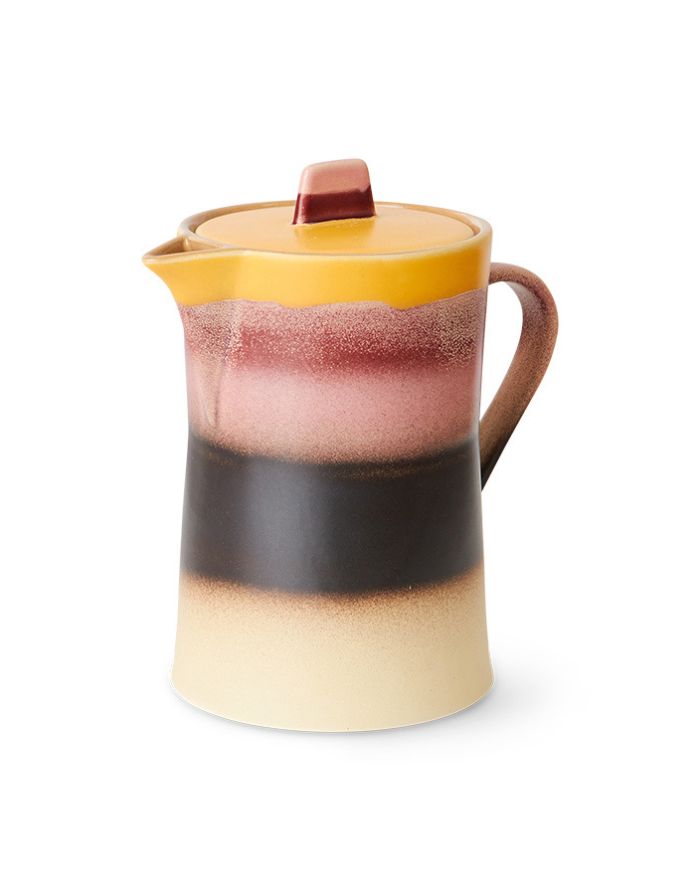 Teekanne Sunset von HKliving aus handglasiertem Steinzeug mit reaktiver Mehrfarb-Glasur im 70s-Stil, 11×17,5×18,5 cm – mikrowellen- und spülmaschinengeeignet.