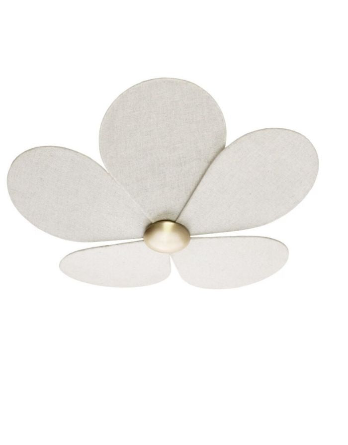Strömshaga Deckenlampe Daisy in Beige mit blütenförmigem Lampenschirm und verstellbaren Stoffblättern.
