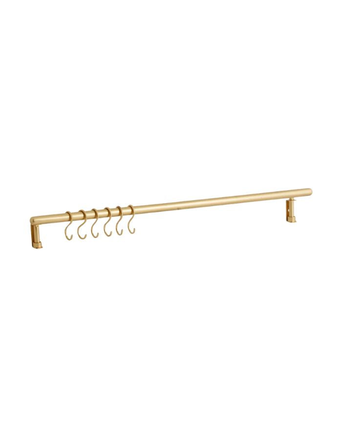 Nordal MALO Wandregal in Messingoptik mit sechs Haken und minimalistischem Design.