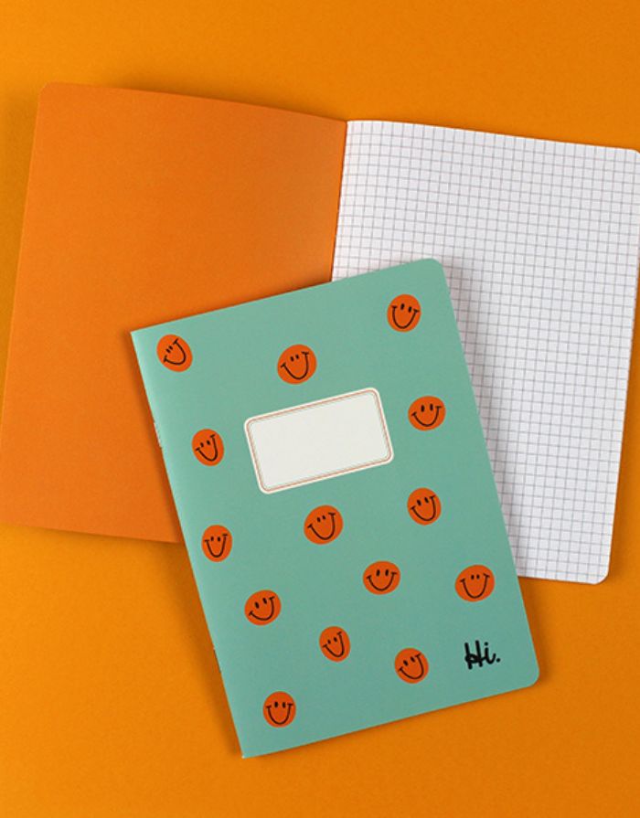 Notizheft kariert I Mint/Smilies Orange