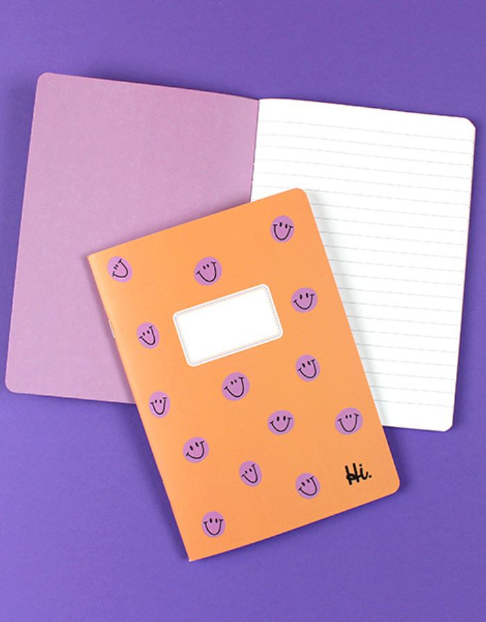 Notizheft liniert I Apricot/Smilies Lila