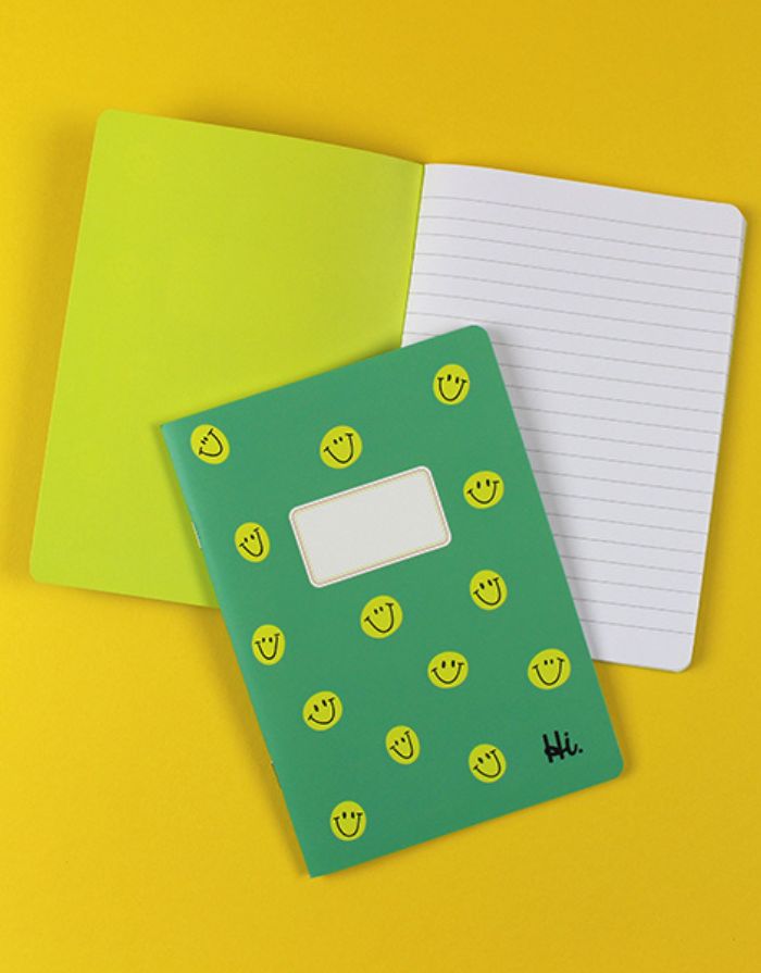 Notizheft liniert I Grün/Smilies Gelb