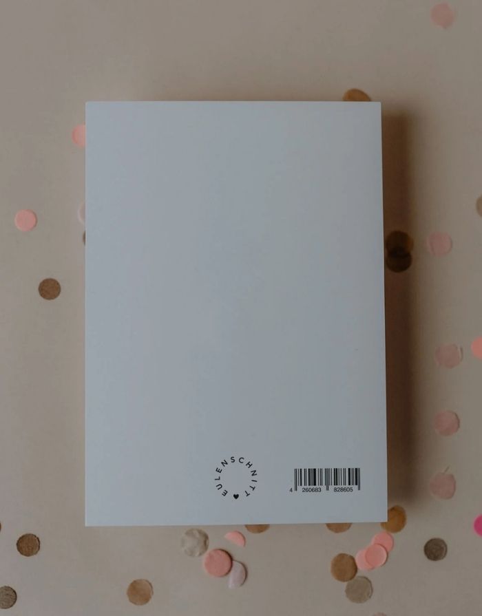 Postkarte von Eulenschnitt in weiß mit bunten Luftballons mit Blanko Rückseite