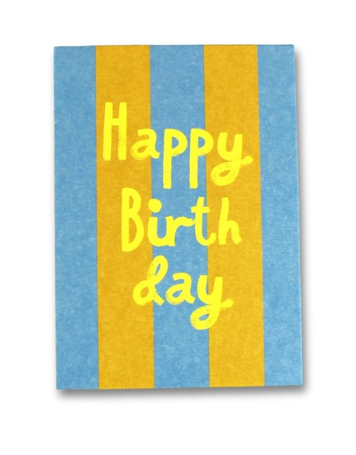 Postkarte I Happy Birthday Blau/Gelb/Neon
