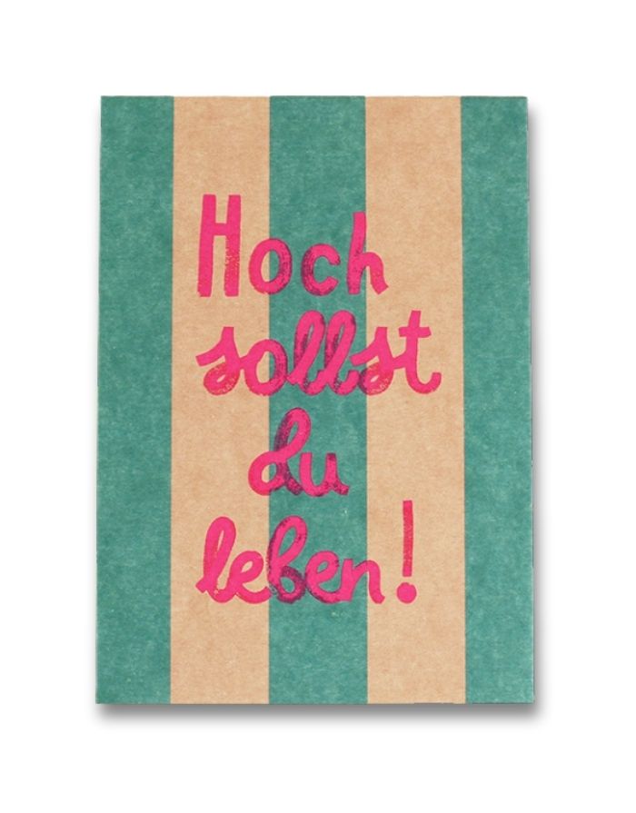 Postkarte I Hoch sollst du Leben Petrol/Rosa/Neon
