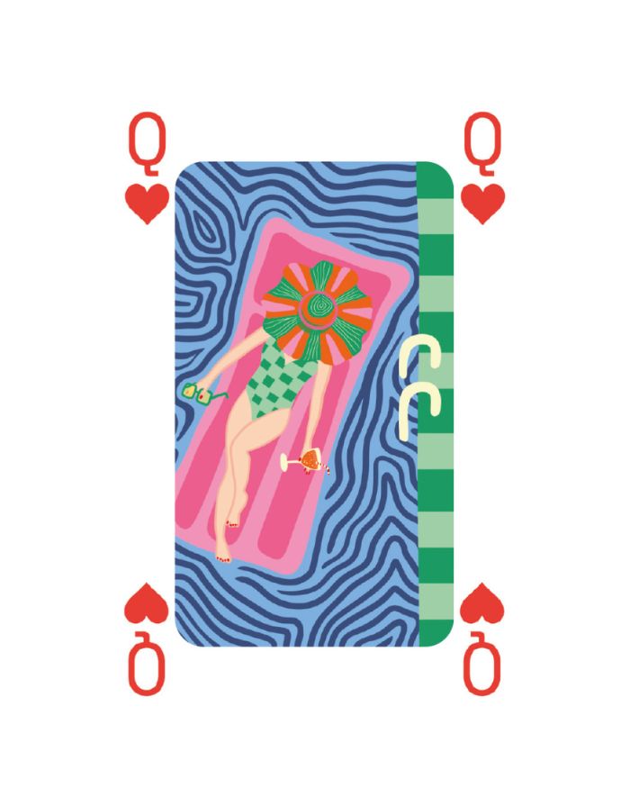 Beispielkarte Königin aus Spielkartenset mit Pink Rot karierter Hülle von A-Journal