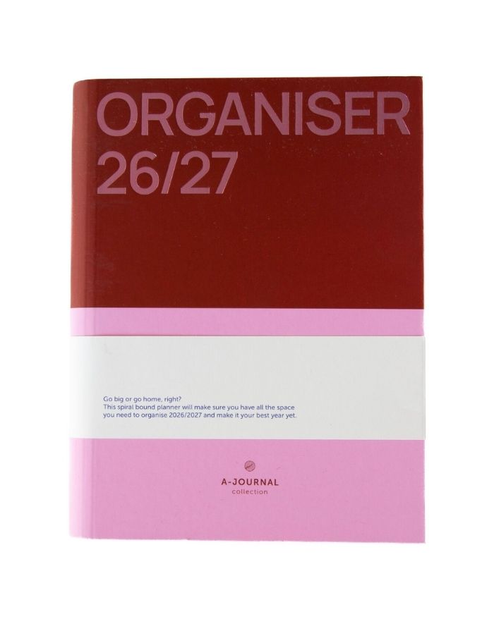 Spiral Organiser 2026/2027 Pink von A-Journal mit Spiralbindung für Schule, Studium und Terminplanung von vorne