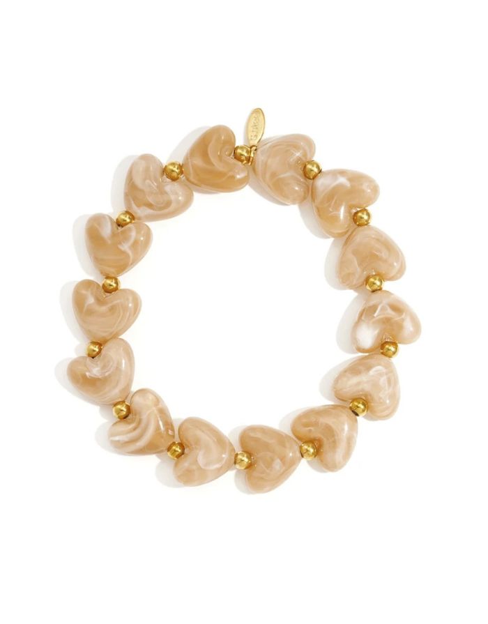 Elastisches Herz-Perlenarmband aus Acrylperlen in Braun