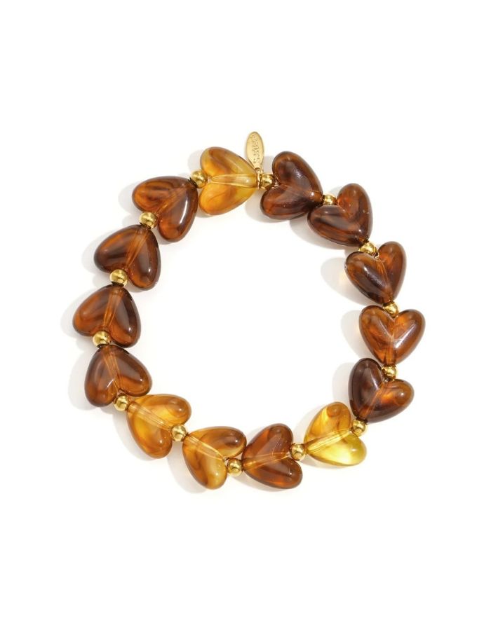 Elastisches Herz-Perlenarmband aus Acrylperlen in Coffee Braun