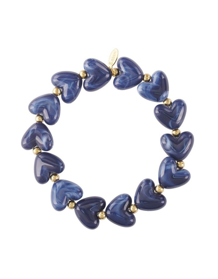 Elastisches Herz-Perlenarmband aus Acrylperlen in Dunkelblau