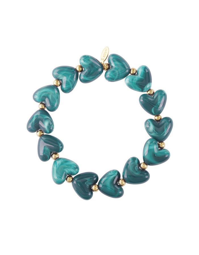 Elastisches Herz-Perlenarmband aus Acrylperlen in Grün