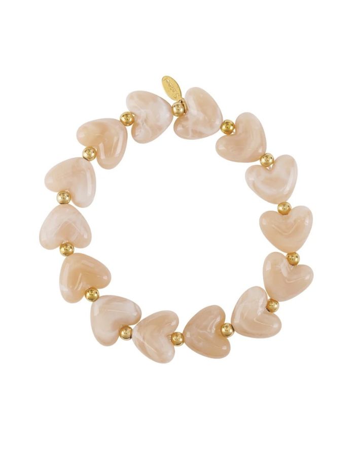 Elastisches Herz-Perlenarmband aus Acrylperlen in Khaki