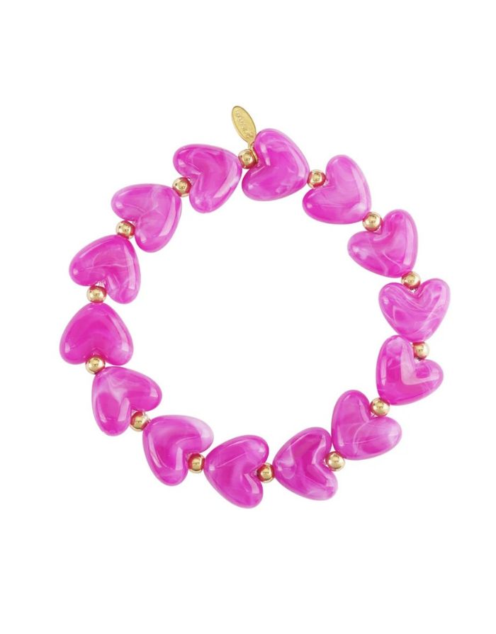 Elastisches Herz-Perlenarmband aus Acrylperlen in Tiefrosa