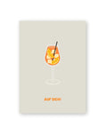 Postkarte von Herr und Frau Hempel aus hochwertiger Holzschliffpappe im DIN-A6-Format mit der Aufschrift auf dich und einem Glas mit Aperol