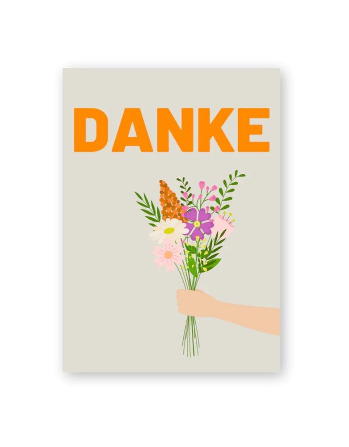  Postkarte von Herr und Frau Hempel aus hochwertiger Holzschliffpappe im DIN-A6-Format mit der Aufschrift Danke
