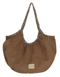 Runder Shopper Toast aus braunem Cordstoff mit Leopardenprint, Reißverschluss und zwei Henkel De la mur line