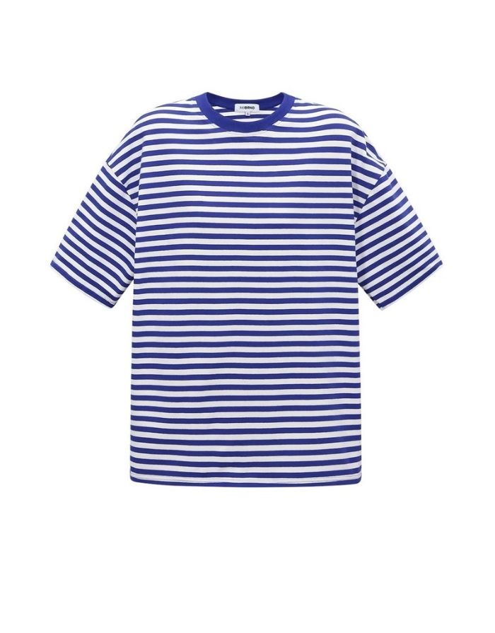 Blau gestreiftes Blocked Striped Tee T-Shirt aus Baumwolle mit bequemer Passform für den Alltag von vorne