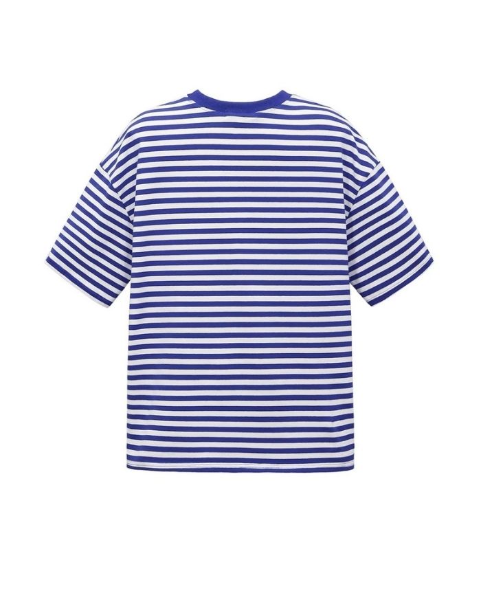 Blau gestreiftes Blocked Striped Tee T-Shirt aus Baumwolle mit bequemer Passform für den Alltag von hinten
