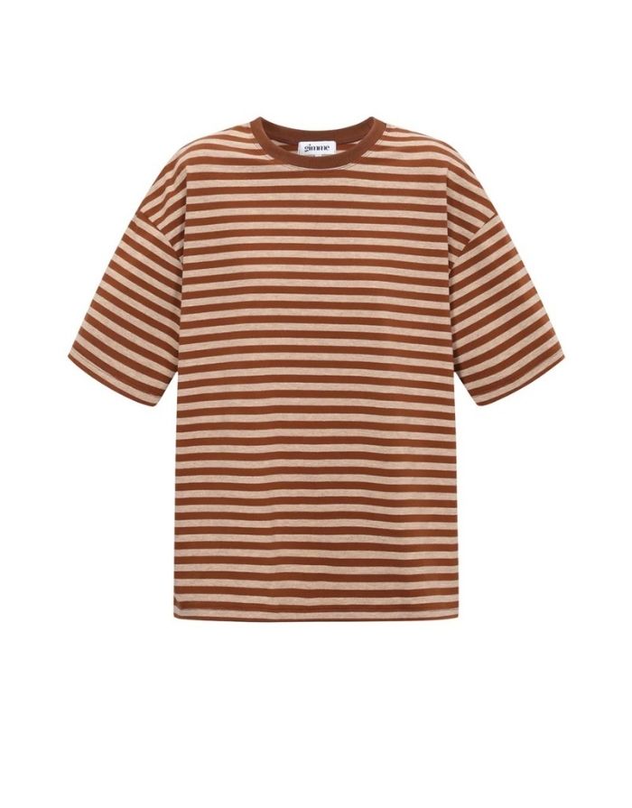 Blraun gestreiftes Blocked Striped Tee T-Shirt aus Baumwolle mit bequemer Passform für den Alltag als Freisteller von vorne