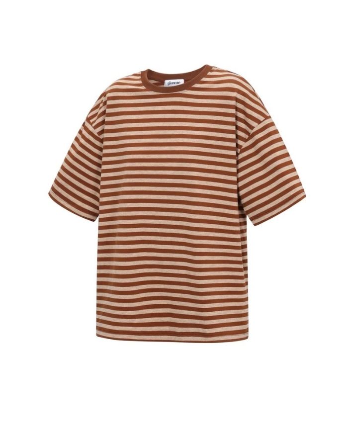 Blraun gestreiftes Blocked Striped Tee T-Shirt aus Baumwolle mit bequemer Passform für den Alltag als Freisteller von der Seite
