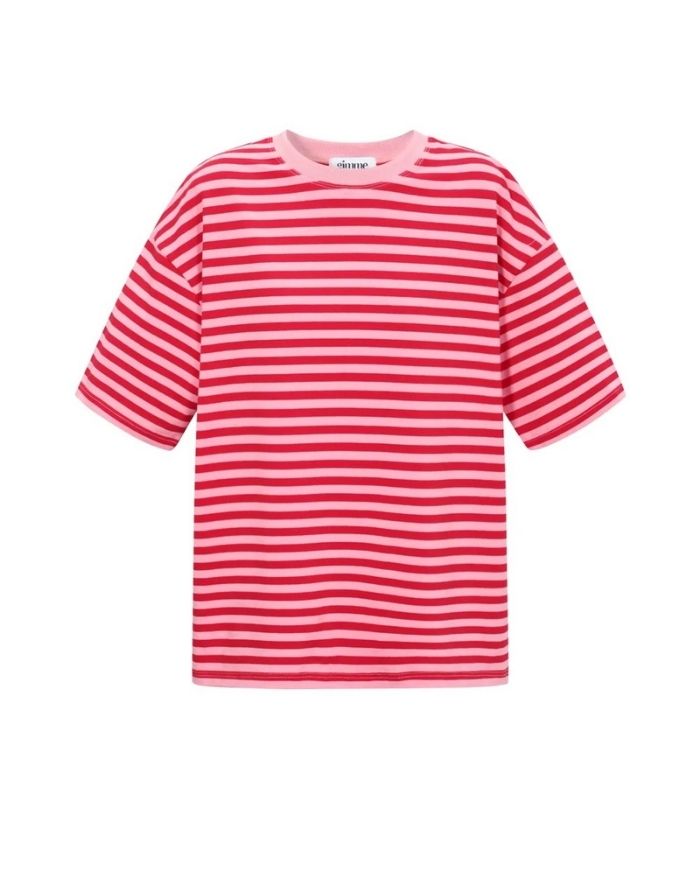 Rosa gestreiftes Blocked Striped Tee T-Shirt aus Baumwolle mit bequemer Passform für den Alltag als Freisteller von vorne