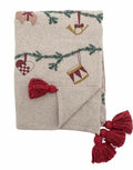 Bloomingville Decke Yule Rot aus recycelter Baumwolle  mit Weihnachtsmotiv