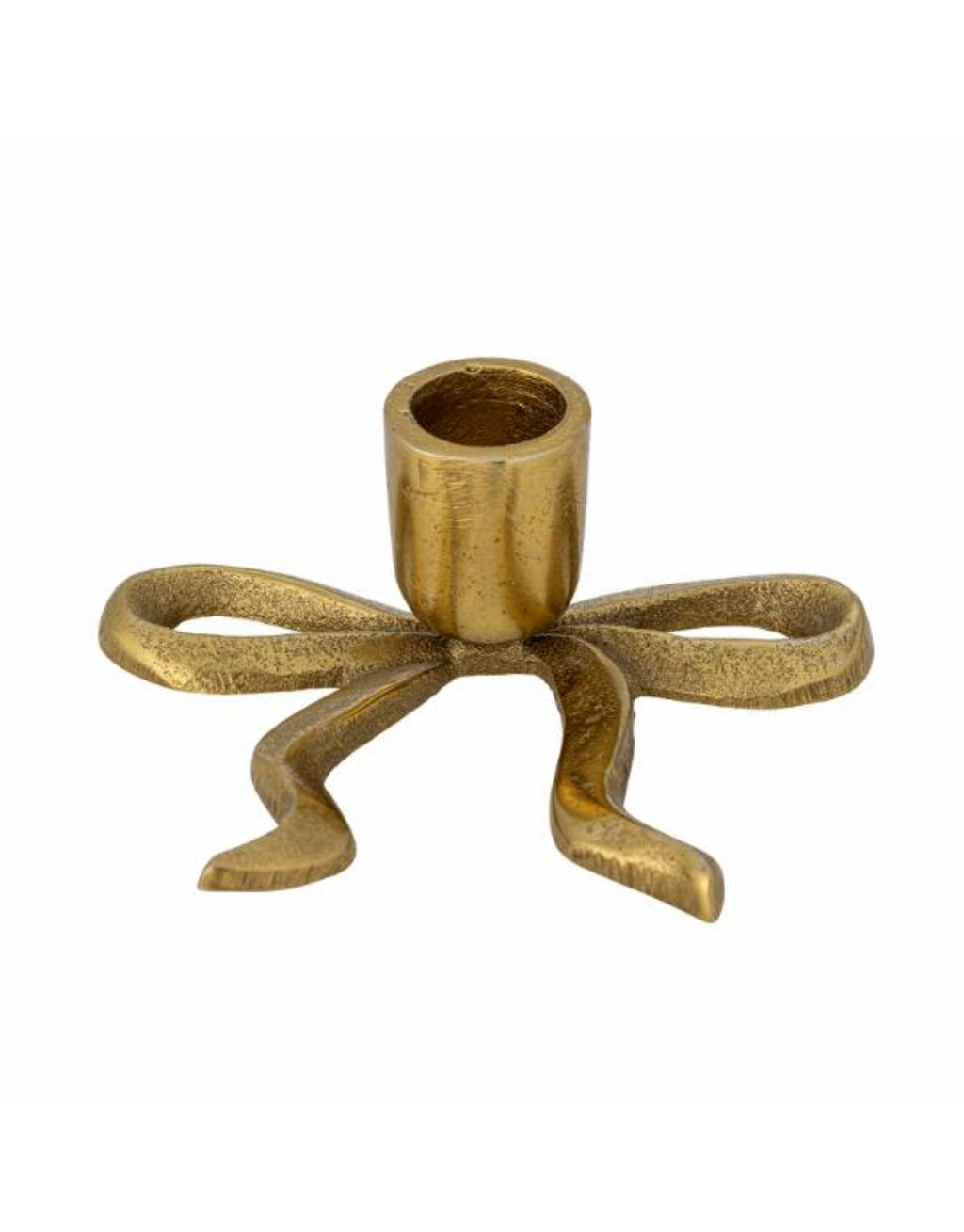 Goldener Nanda Kerzenhalter von Bloomingville aus Aluminium in dekorativer Schleifenform mit eingerollten Enden.