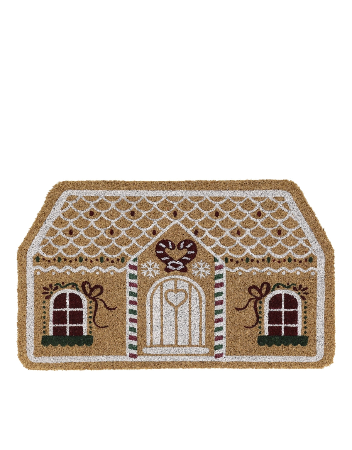 Naturfarbene Fußmatte Weihnachtshaus von Chic Antique aus Kokosfasern mit festlichem Weihnachtsmotiv im Format 75 × 45 cm.
