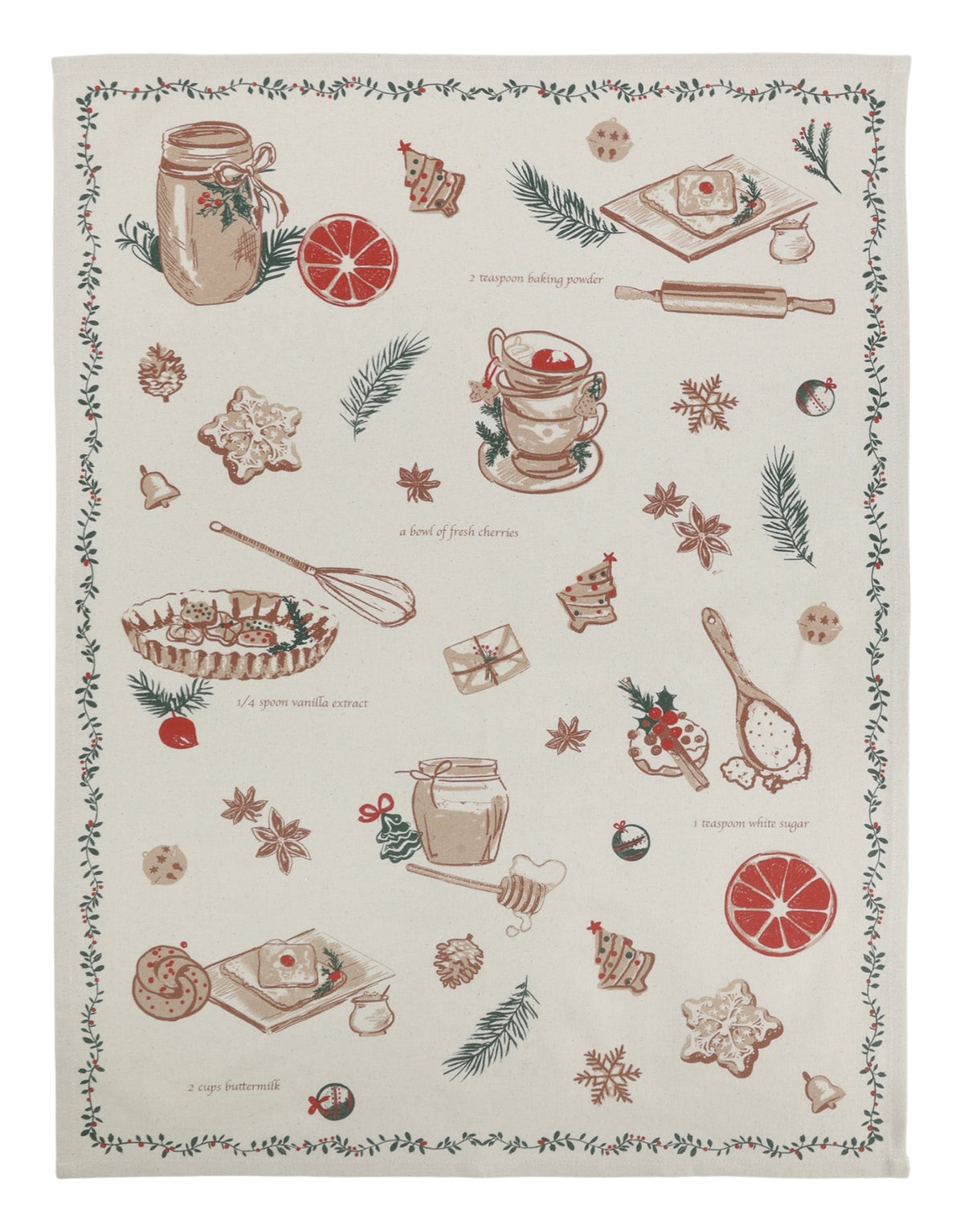 Geschirrtuch von Chic Antique in natürlicher Leinenfarbe mit liebevollem Weihnachtsbackmotiv aus Baumwolle im Format 50 × 70 cm.