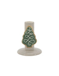 Cremefarbener Kerzenständer mit Weihnachtsbaum von Chic Antique aus handbemaltem Dolomit, 10 cm hoch.