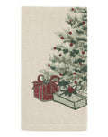 Stoffserviette von Chic Antique in natürlicher Leinenfarbe mit weihnachtlichem Tannenbaummotiv aus Baumwolle im Format 40 × 40 cm.