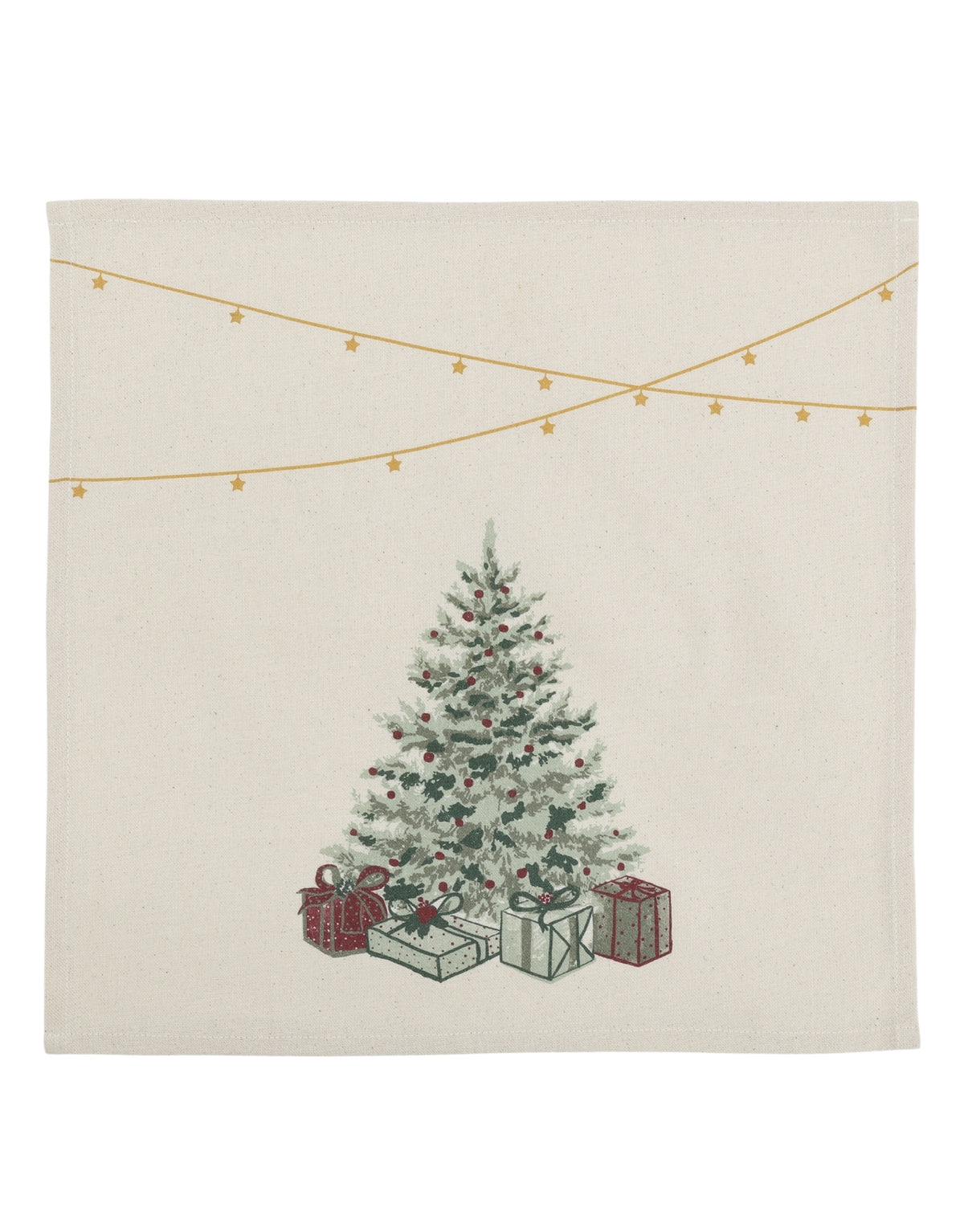 Stoffserviette von Chic Antique in natürlicher Leinenfarbe mit weihnachtlichem Tannenbaummotiv aus Baumwolle im Format 40 × 40 cm.