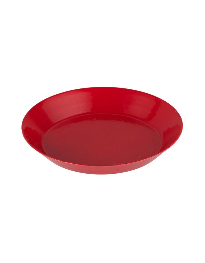 Rotes rundes Kerzentablett aus Metall, passend für Kerzen Ø 7 cm.