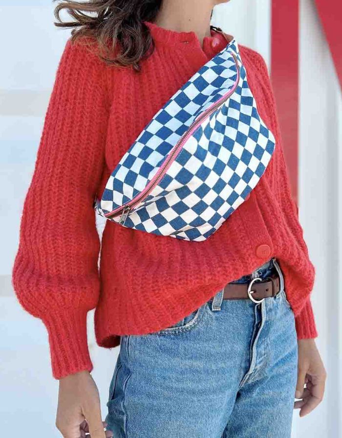 Bauchtasche I Checks Ecru Navy Blue
