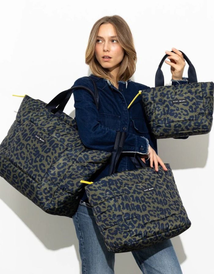 Padded Tote Bag Large I Leo Splashes Navy/Olive