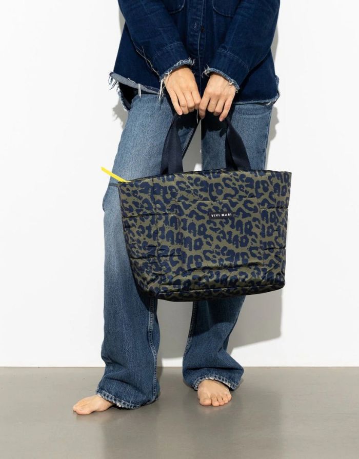 Padded Tote Bag Medium I Leo Splashes Navy/Olive