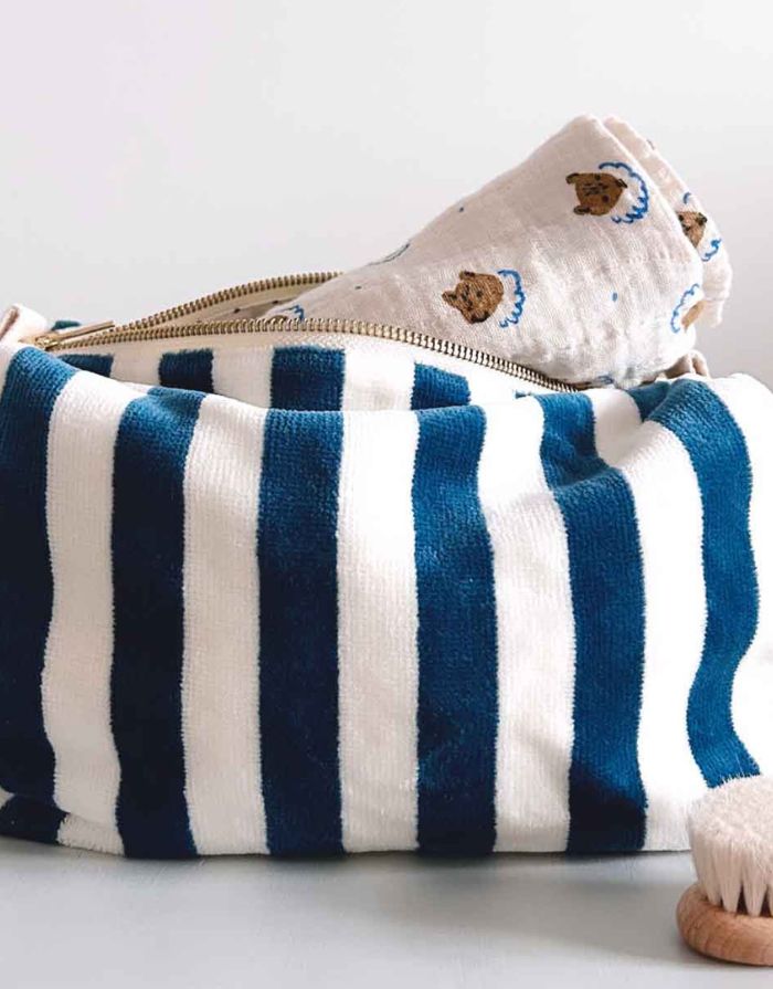 Kulturtasche Frottee Vic I Stripes Midnight Ecru