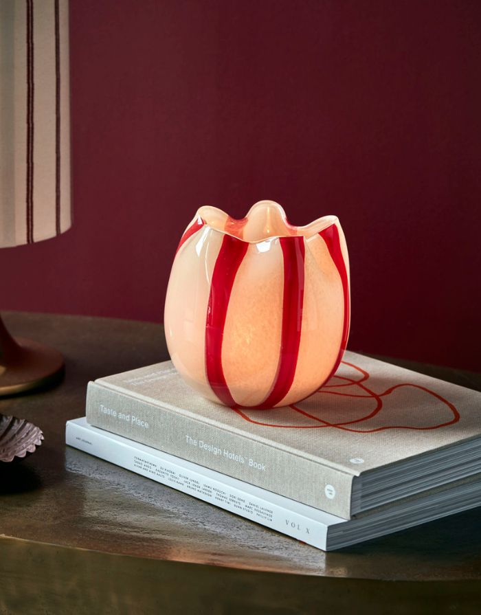 Teelichthalter / Vase  Gula I Rot/Weiß