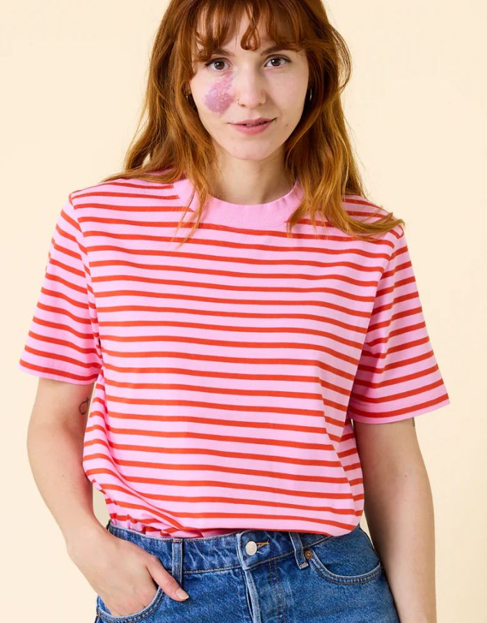 T-Shirt Gestreift I Pink/Rot