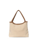 Tasche aus Teddy Stoff in der Farbe Beige mit braunem Henkel