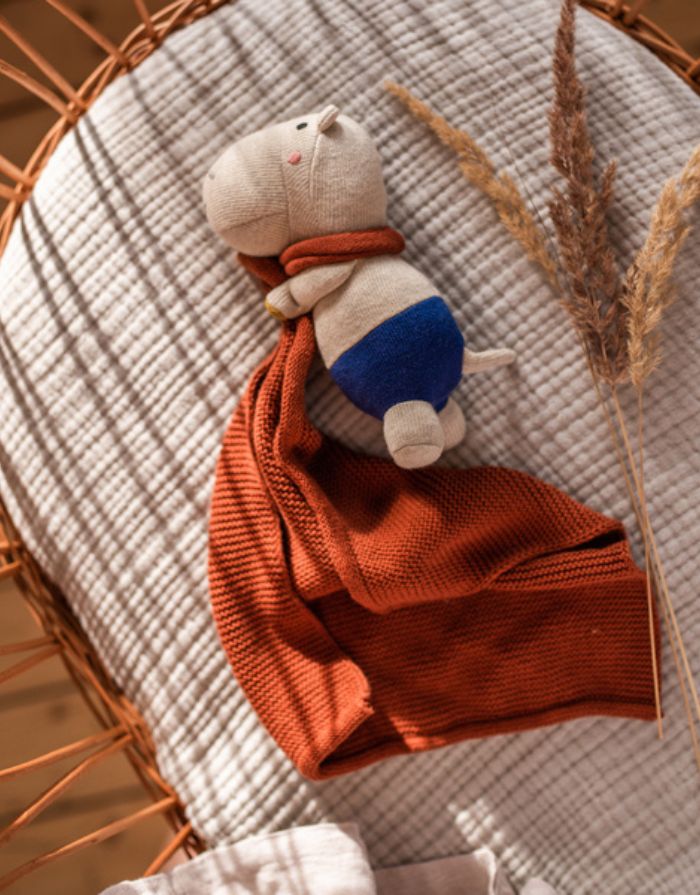 Kuscheltuch Hippo I Rehbraun/Blau